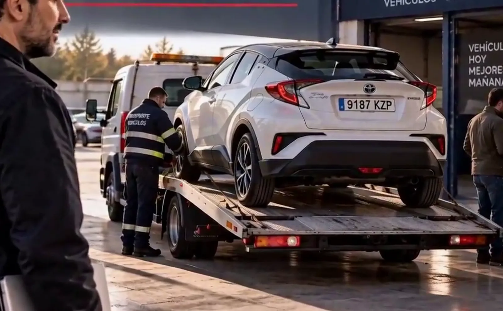 Toyota C-HR adjudicado saliendo del recinto de subastas en camión